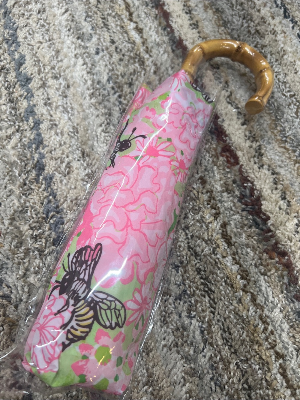 Lilly Pulitzer Pink Floral & Bee Print Umbrella - Picture 2 of 4
